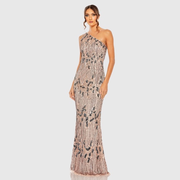 NWT $798 MAC DUGGAL Multicolor One Shoulder Embellished Sequined Gown Dress 5976 - Picture 1 of 4